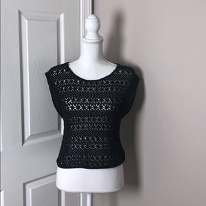 Black Crocheted Medium Short Sleeve Blouse